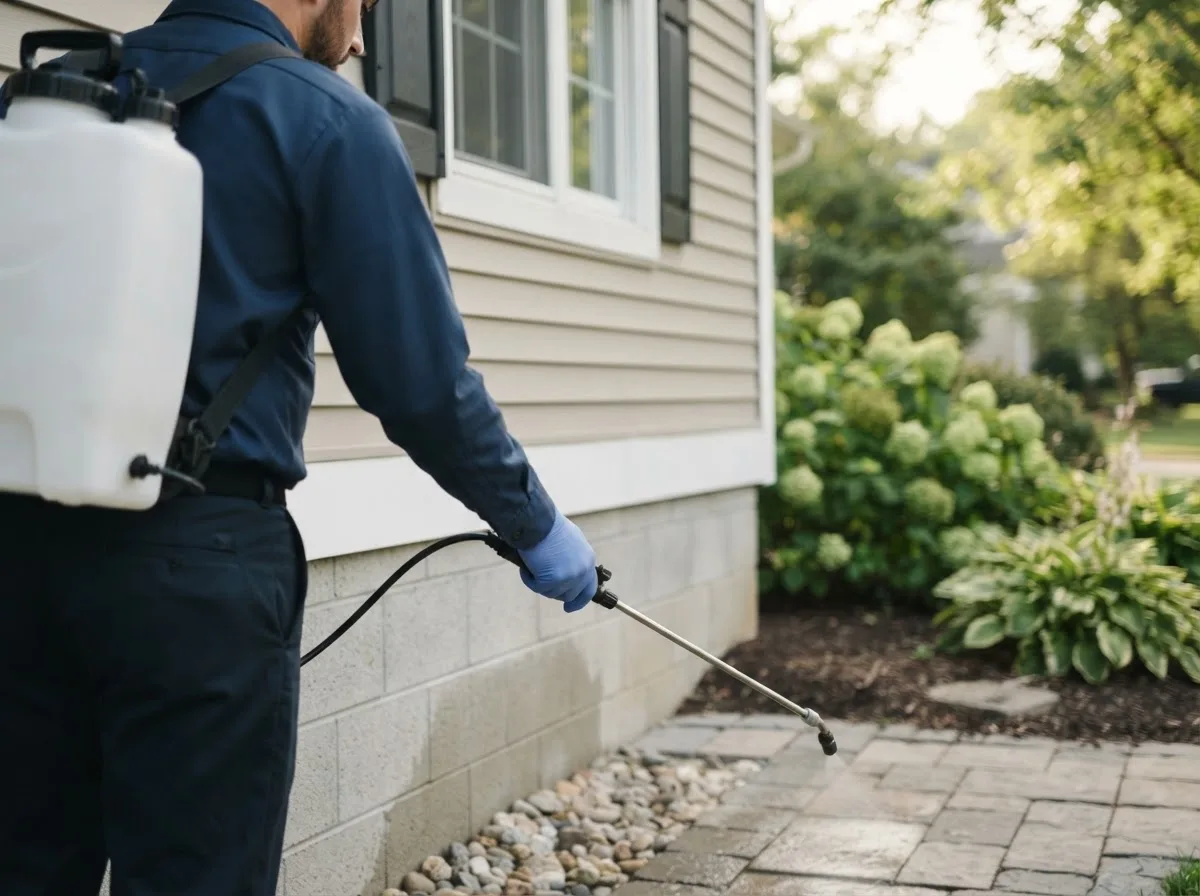 Pest control technician inspecting a home in Wynona, OK